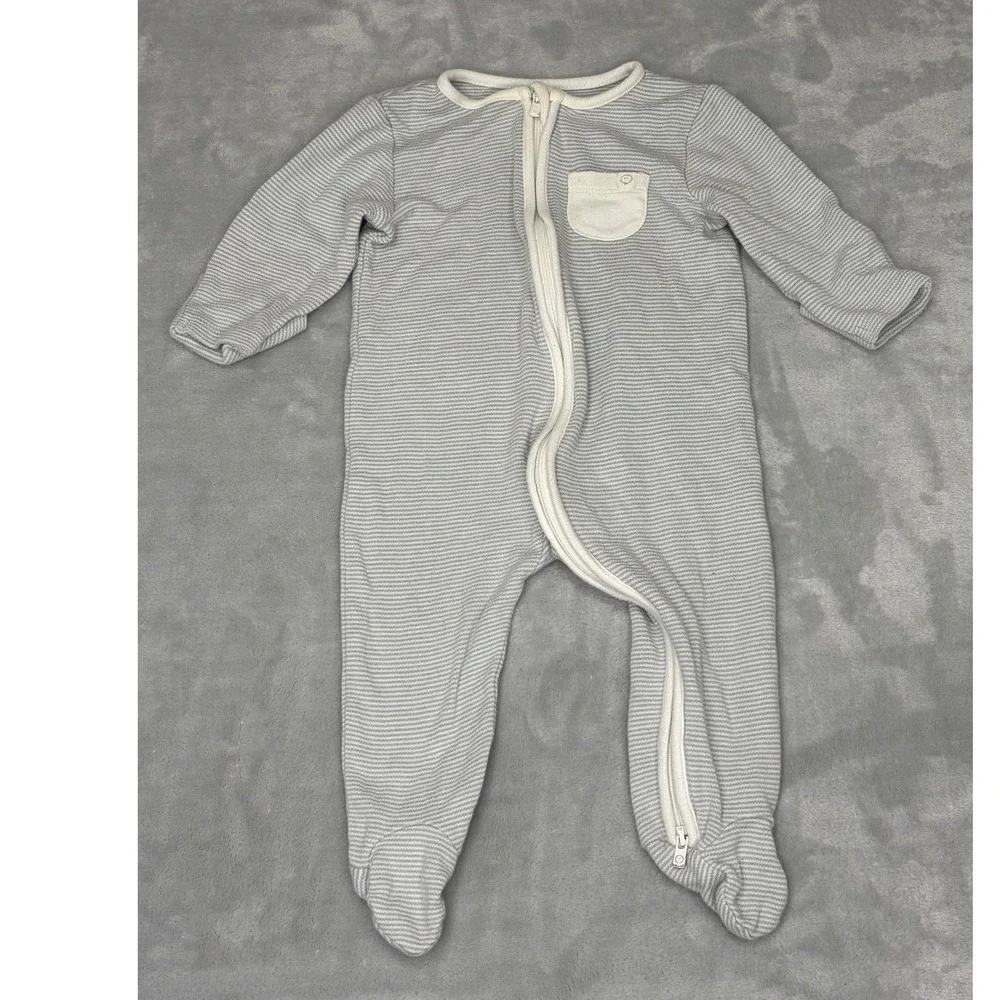 Mori Baby Bamboo Organic Cotton Zip Up Sleeper Sleepsuit 3-6M White Gray Striped